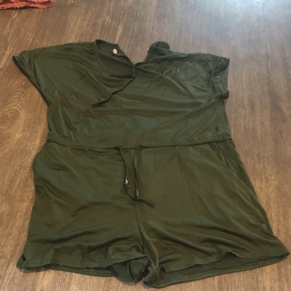 Green silky shorts romper